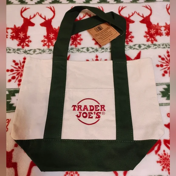 Limited Edition Trader Joe's Mini Tote Bags In Holiday Red & Green - Picture 3 of 4